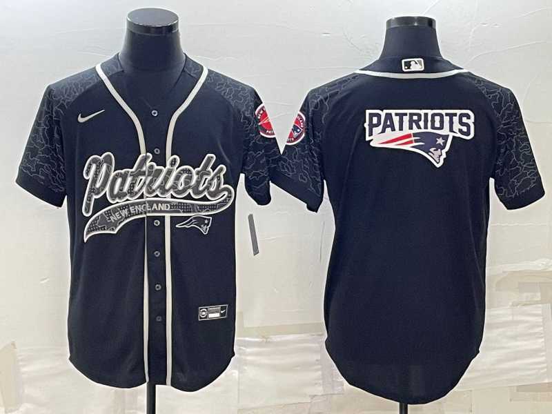 Men%27s New England Patriots Black Reflective Team Big Logo With Patch Cool Base Stitched Baseball Jersey